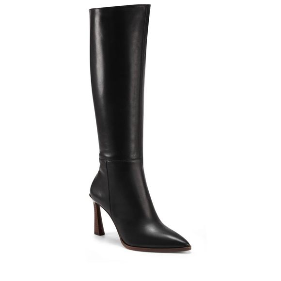 Vince Camuto Shoes - Vince Camuto Perintie Black Leather Pointed Toe Knee High High Heel Dress Boot